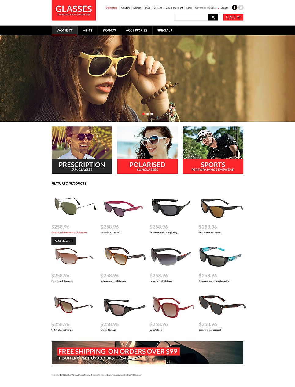 Eye Glasses VirtueMart Template TMT