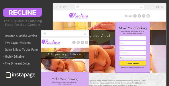 Recline - Spa Instapage Landing Page Template
 TFx