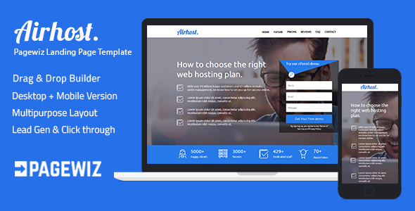 Pagewiz Responsive Landing Page Template - Airhost
           TFx