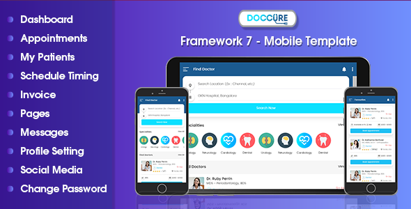 Doccure - Doctor Appointment Booking Mobile App Template - Framework7 TFx