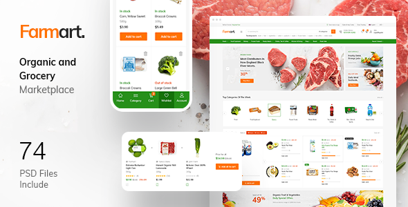 Farmart - Organic amp Grocery Marketplace eCommerce PSD Template TFx