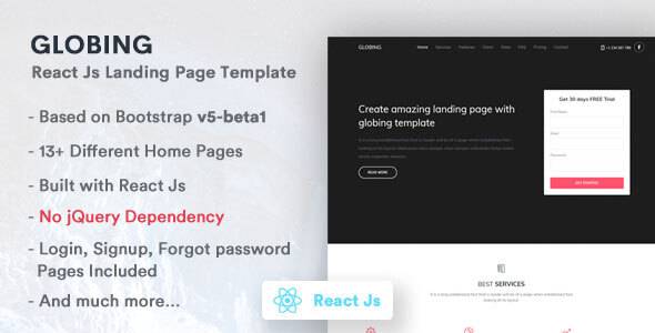 Globing - React Js Landing Page Template TFx