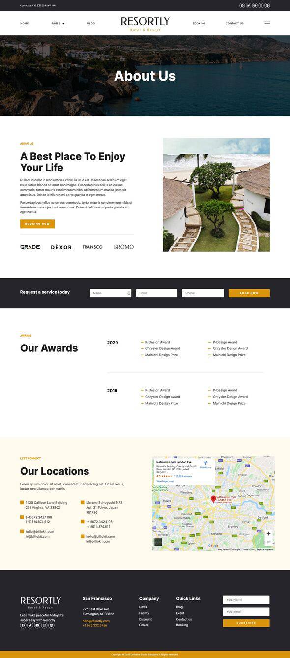 Resortly - Resort amp Hotel Elementor Template Kit TFx