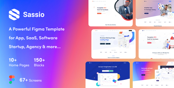 Sassio - App SaaS Software Startup Agency Figma Template TFx