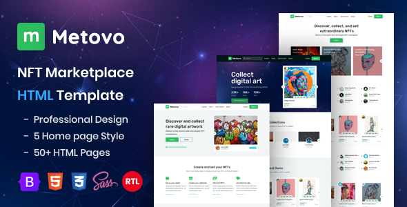 Metovo – NFT Marketplace HTML Template TFx