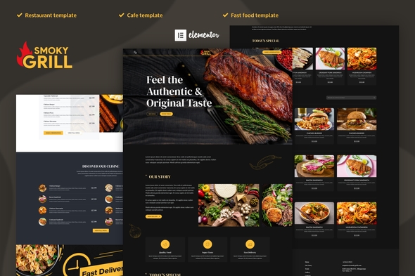 Smoky Grill - Restaurant amp Cafe Elementor Pro Template Kit TFx