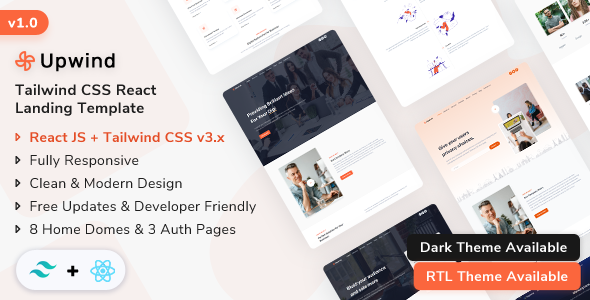 Upwind - React Tailwind Landing Page Template TFx
