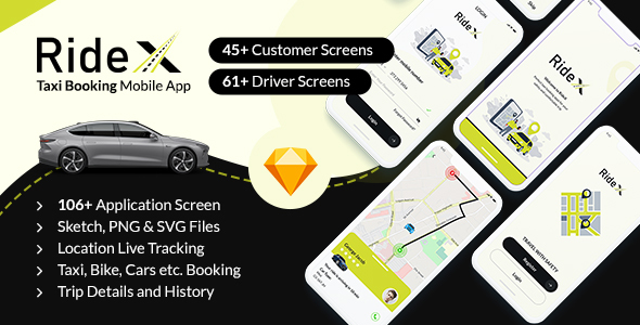RideX Taxi Booking Sketch Mobile App TFx
